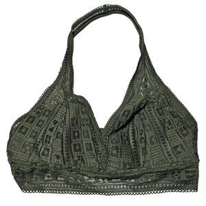 Aerie Lace Halter Bralette Size Medium Olive Green Padded Bra Comfort